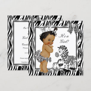 Zebra Prinses Meisje Baby Shower Etnisch Kaart