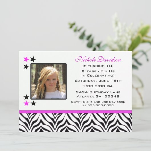 Zebra Print: 10e verjaardag van uitnodigingen (Staand voorkant)