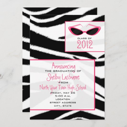 Zebra Print 2012 Graduation Announcement Kaart (Voorkant / Achterkant)