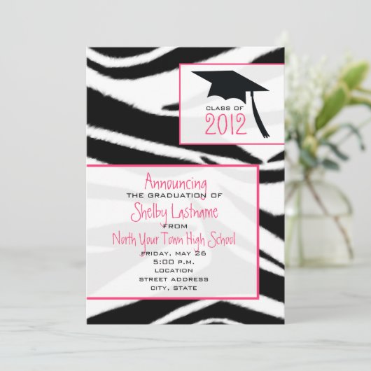 Zebra Print 2012 Graduation Announcement Kaart (Staand voorkant)