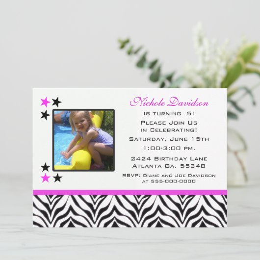 Zebra Print: 5e verjaardag van de uitnodigingen va (Staand voorkant)