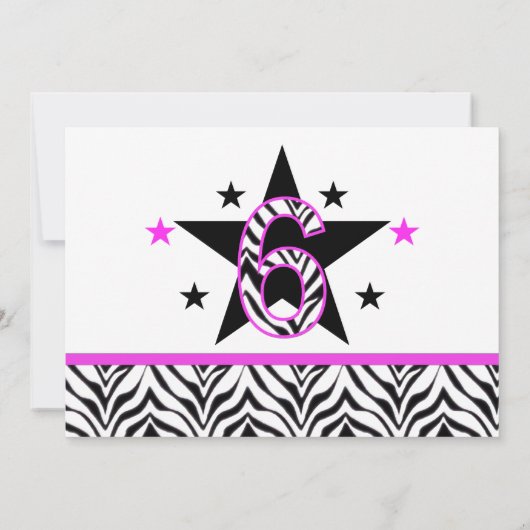 Zebra Print: 6e verjaardag van de uitnodigingen va (Achterkant)