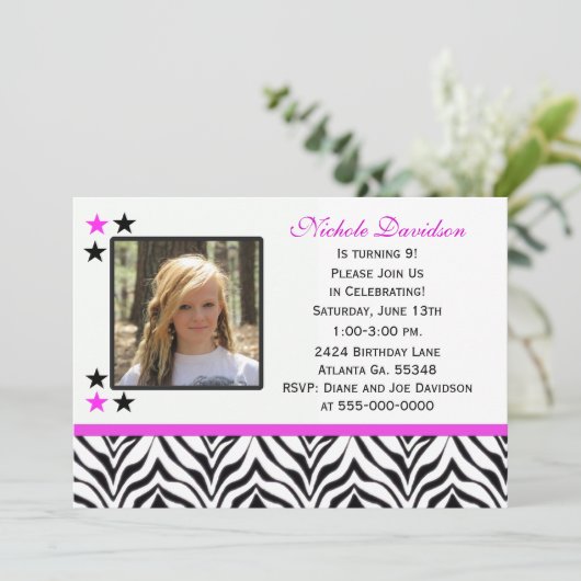 Zebra Print: 9e verjaardag van uitnodigingen van d (Staand voorkant)
