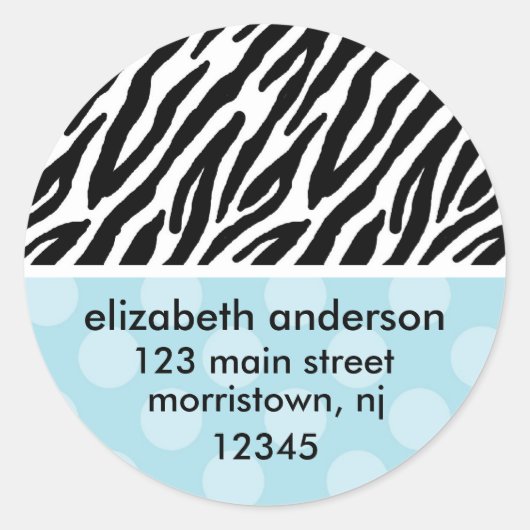 Zebra Print Adresetiketten Ronde Sticker (Voorkant)