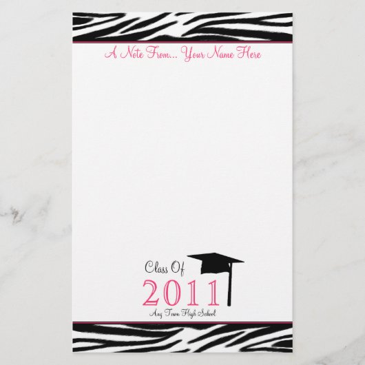 Zebra Print Afstuderen Stationery Class of 2011 Briefpapier (Voorkant)