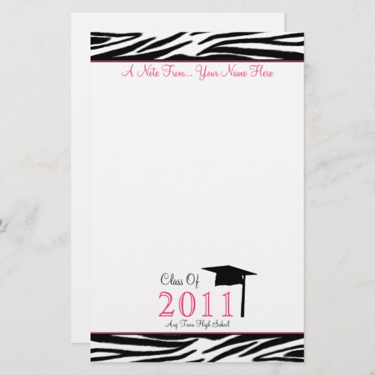Zebra Print Afstuderen Stationery Class of 2011 Briefpapier (Voorkant / Achterkant)