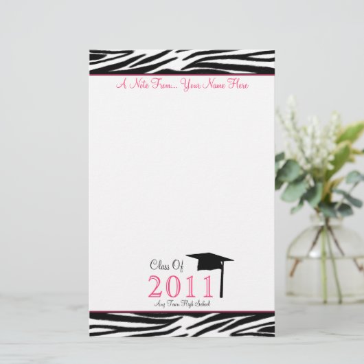 Zebra Print Afstuderen Stationery Class of 2011 Briefpapier (Staand voorkant)