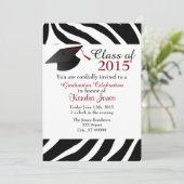 Zebra Print Afstuderen Uitnodigen Kaart (Staand voorkant)