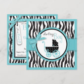 Zebra Print and Baby Carriage Baby shower Kaart (Voorkant / Achterkant)