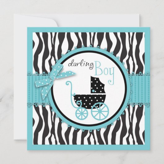 Zebra Print and Baby Carriage Baby shower Kaart (Voorkant)
