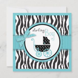 Zebra Print and Baby Carriage Baby shower Kaart