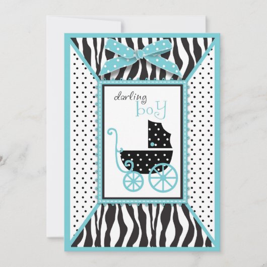 Zebra Print and Baby Carriage Baby shower Kaart (Voorkant)