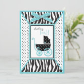 Zebra Print and Baby Carriage Baby shower Kaart (Staand voorkant)