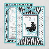 Zebra Print and Baby Carriage Baby shower Kaart (Voorkant / Achterkant)