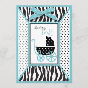 Zebra Print and Baby Carriage Baby shower Kaart