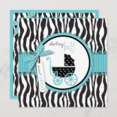 Zebra Print and Baby Carriage Baby shower Kaart (Voorkant / Achterkant)