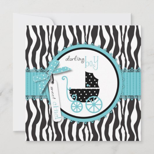 Zebra Print and Baby Carriage Baby shower Kaart (Voorkant)