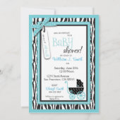 Zebra Print and Baby Carriage Baby shower Kaart (Achterkant)