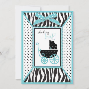 Zebra Print and Baby Carriage Baby shower Kaart