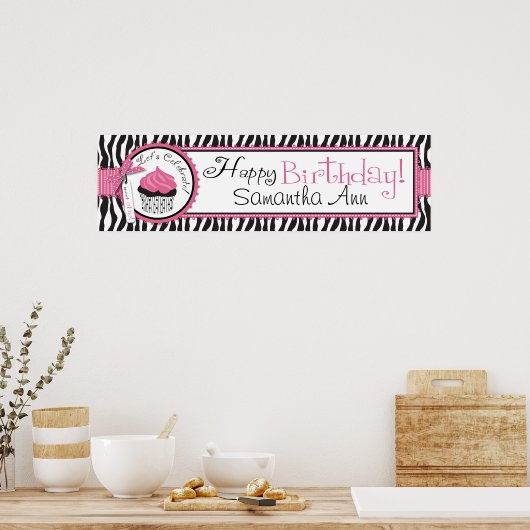 Zebra Print and Cupcake Birthday Banner (Keuken)