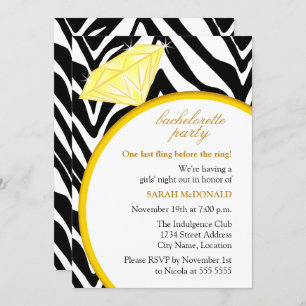 Zebra Print and Gold Ring Bachelorette Party Kaart