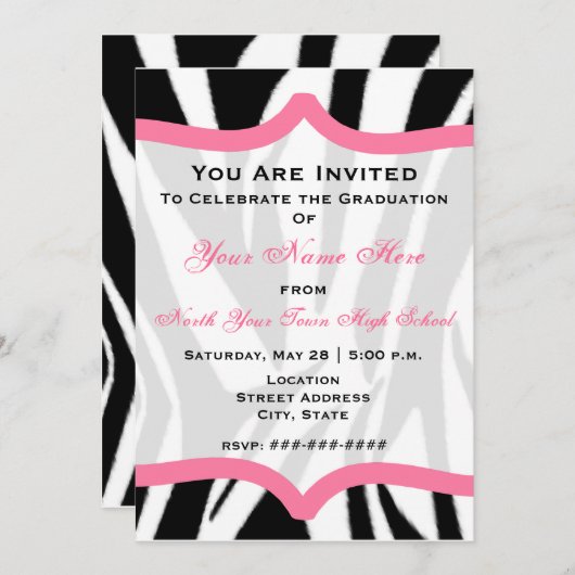 Zebra Print and Pink Class of 2011 Afstuderen Kaart (Voorkant / Achterkant)