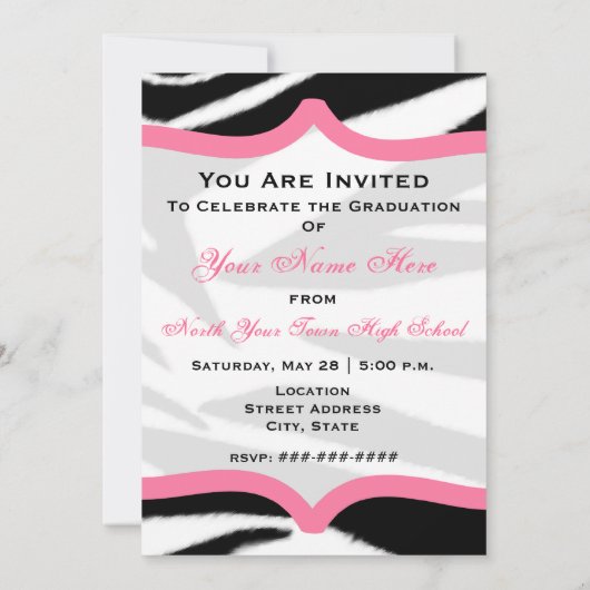 Zebra Print and Pink Class of 2012 Graduation Kaart (Achterkant)