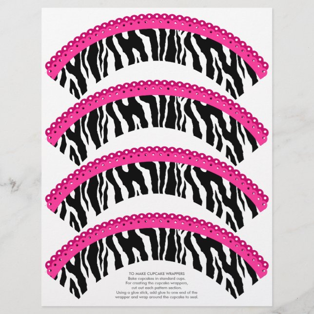 Zebra Print and Pink Lace Cupcake Wrappers (Voorkant)