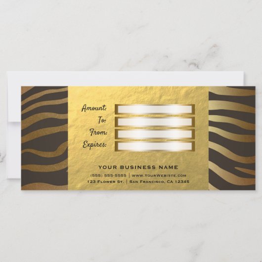 Zebra Print Animal Skin Gold Foil Gift Certificate (Achterkant)
