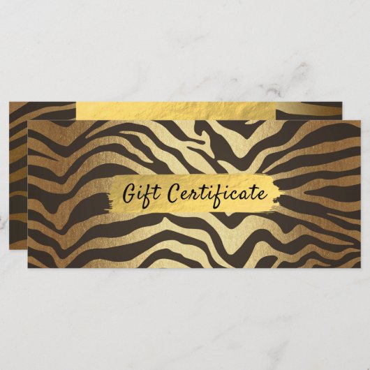 Zebra Print Animal Skin Gold Foil Gift Certificate (Voorkant / Achterkant)