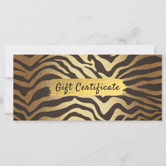 Zebra Print Animal Skin Gold Foil Gift Certificate (Voorkant)