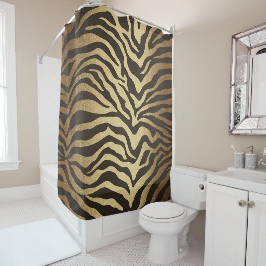 Zebra Print Animal Skin Print Modern Glam Gold Douchegordijn (In situ)