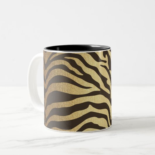 Zebra Print Animal Skin Print Modern Glam Gold Tweekleurige Koffiemok (Voorkant links)