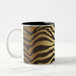 Zebra Print Animal Skin Print Modern Glam Gold Tweekleurige Koffiemok