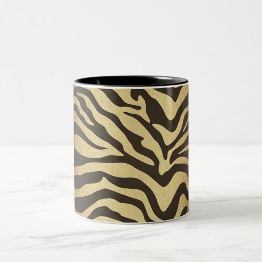 Zebra Print Animal Skin Print Modern Glam Gold Tweekleurige Koffiemok (Center)