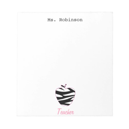 Zebra Print Apple leraar Notitieblok (Voorkant)