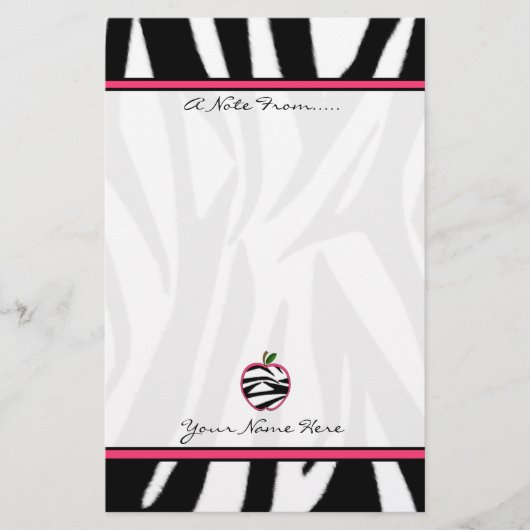 Zebra Print Apple Mode Teacher Stationery Briefpapier (Voorkant)
