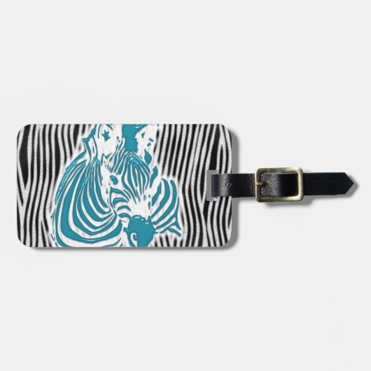 Zebra Print aqua Blue Pattern abstract Camo Bagagelabel (Voorkant horizontaal)