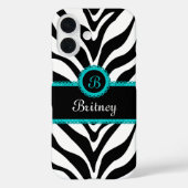 Zebra Print Aqua Lace Monogram Case-Mate iPhone Case (Achterkant)