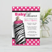 Zebra Print Baby Bottle Hot Pink Baby shower Kaart (Staand voorkant)
