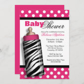 Zebra Print Baby Bottle Hot Pink Baby shower Kaart (Voorkant / Achterkant)