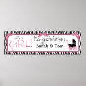 Zebra Print & Baby Carriage Baby shower Banner (Voorkant)