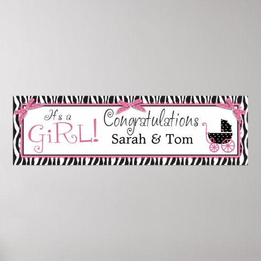 Zebra Print & Baby Carriage Baby shower Banner (Voorkant)