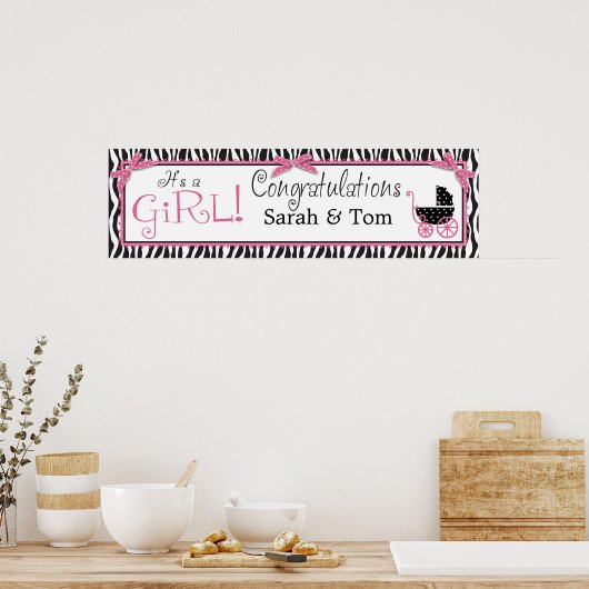 Zebra Print & Baby Carriage Baby shower Banner (Keuken)