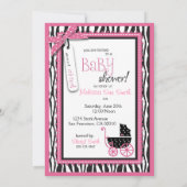 Zebra Print & Baby Carriage Baby shower Invitation Kaart (Achterkant)