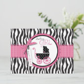 Zebra Print & Baby Carriage Baby shower Invitation Kaart (Staand voorkant)