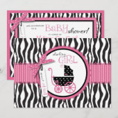 Zebra Print & Baby Carriage Baby shower Invitation Kaart (Voorkant / Achterkant)