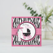 Zebra Print & Baby Carriage Baby shower Invitation Kaart (Staand voorkant)
