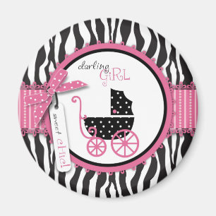 Zebra Print & Baby Carriage Baby shower Magneet