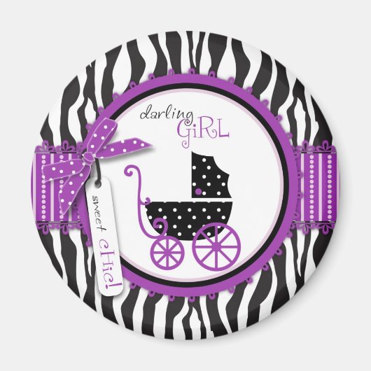 Zebra Print & Baby Carriage Baby shower Magneet (Voorkant)